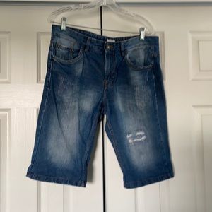 Distressed Jean shorts with Floral Accent on Cuffs